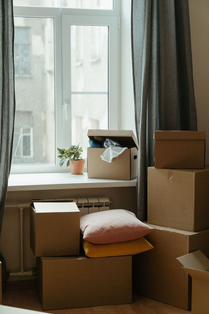 Moving boxes in a bright room in Trumbull, CT before or after carpet cleaning
