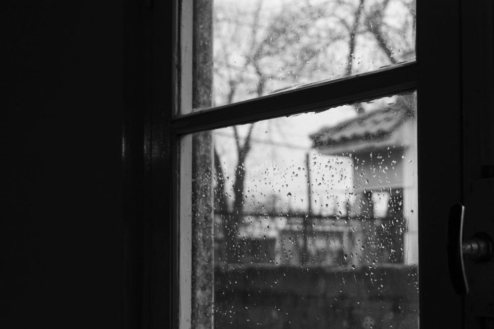 Rain against a window during a storm in Bethany, CT